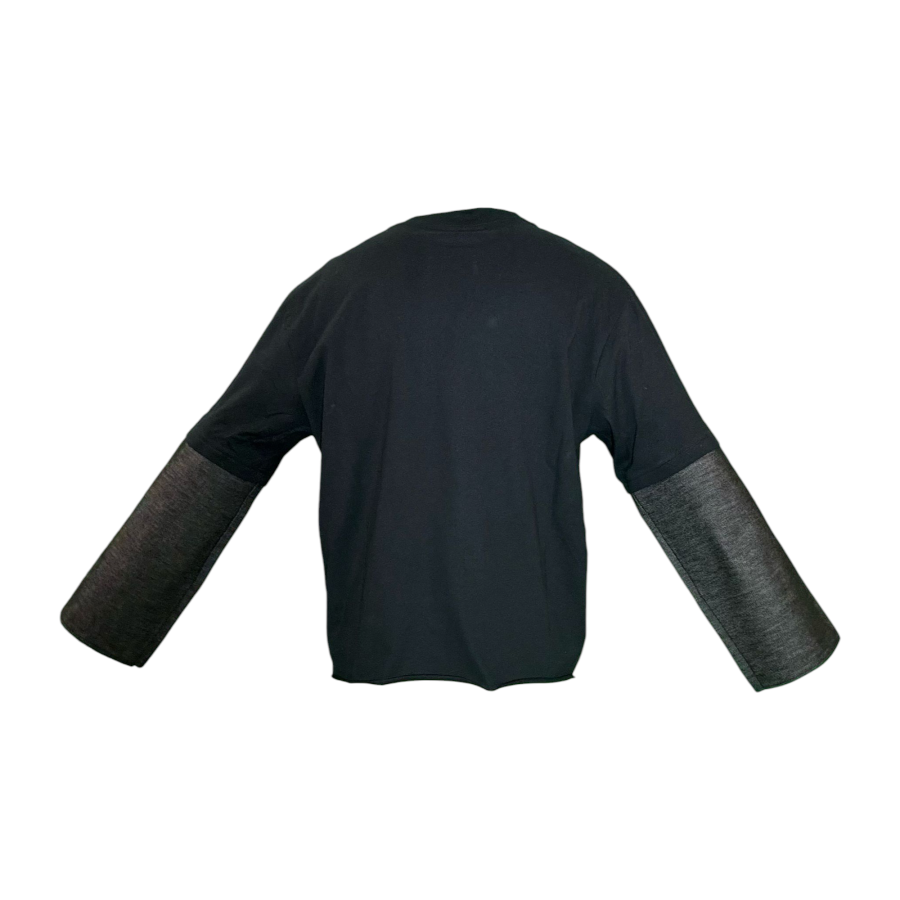 Long sleeve nera con dettagli in Denim nero, pizzo e brillantini neri - immagine 3