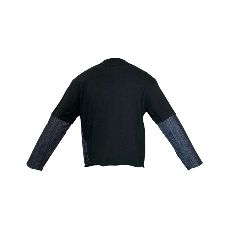 Long sleeve nera con dettagli in Denim - immagine 4