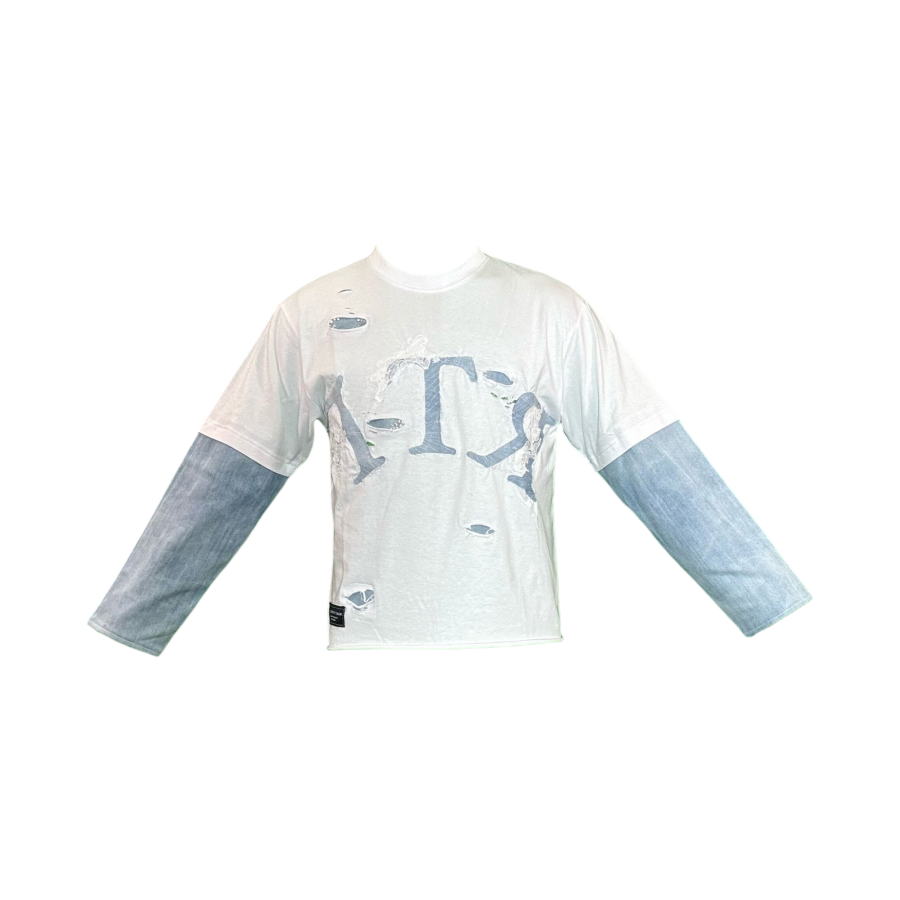 Long sleeve nera con dettagli in Denim, pizzo e brillantini argento