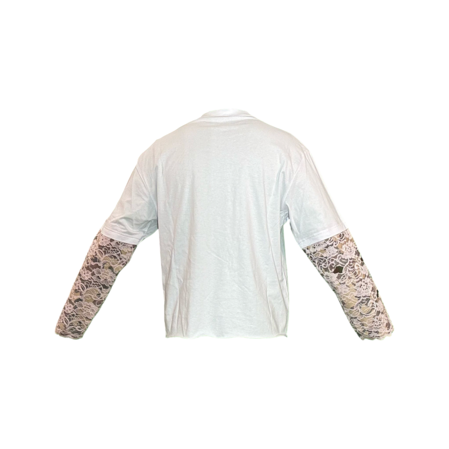 Long sleeve nera con dettagli militari e applicazione in pizzo rosa e antico - immagine 3