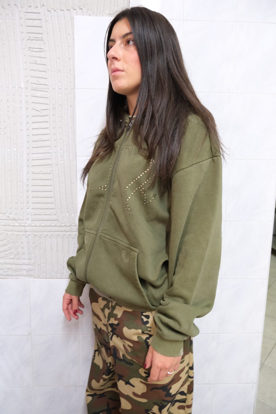 Felpa con Zip Verde Slavata - immagine 2